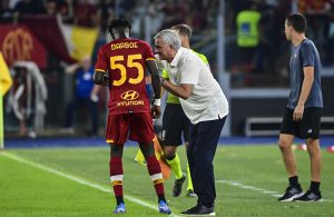 Ebrima Darboe and Jose Mourinho of AS Roma