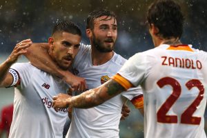 Roma's Lorenzo Pellegrini, Nicolo Zaniolo and Bryan Cristante