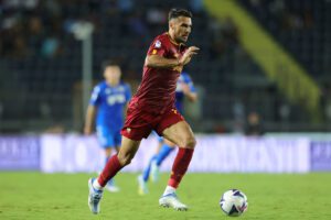 EMPOLI, ITALY - SEPTEMBER 12: Zeki Celik of AS Roma in action during the Serie A match between Empoli FC and AS Roma at Stadio Carlo Castellani on September 12, 2022 in Empoli, Italy. (Photo by Gabriele Maltinti/Getty Images)