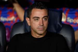 Barcelona's Spanish coach Xavi looks on from the sidelines before the start of the UEFA Champions League Group C first-leg football match between FC Barcelona and Viktoria Plzen, at the Camp Nou stadium in Barcelona on September 7, 2022. (Photo by Josep LAGO / AFP) (Photo by JOSEP LAGO/AFP via Getty Images)