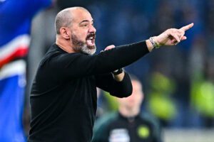 GENOA, ITALY - OCTOBER 17: Dejan Stankovic head coach of Sampdoria reacts during the Serie A match between UC Sampdoria and AS Roma at Stadio Luigi Ferraris on October 17, 2022 in Genoa, Italy. (Photo by Simone Arveda/Getty Images)
