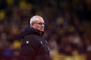 WATFORD, ENGLAND - JANUARY 21: Claudio Ranieri, Manager of Watford looks on during the Premier League match between Watford and Norwich City at Vicarage Road on January 21, 2022 in Watford, England. (Photo by Julian Finney/Getty Images)