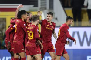 LA SPEZIA, ITALY - JANUARY 22: Stephan El Shaarawy of AS Roma celebrates after scoring a goal during the Serie A match between Spezia Calcio and AS Roma at Stadio Alberto Picco on January 22, 2023 in La Spezia, Italy. (Photo by Gabriele Maltinti/Getty Images)