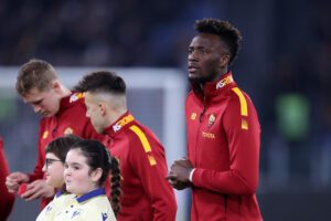 ROME, ITALY - FEBRUARY 19: Tammy Abraham of AS Roma looks on prior to the Serie A match between AS Roma and Hellas Verona at Stadio Olimpico on February 19, 2023 in Rome, Italy. (Photo by Paolo Bruno/Getty Images)