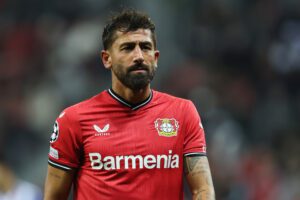 LEVERKUSEN, GERMANY - OCTOBER 12: Kerem Demirbay of Leverkusen reacts during the UEFA Champions League group B match between Bayer 04 Leverkusen and FC Porto at BayArena on October 12, 2022 in Leverkusen, Germany. (Photo by Alex Grimm/Getty Images)