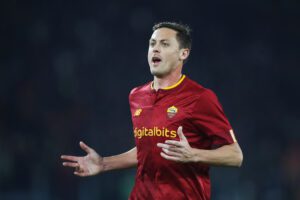 ROME, ITALY - JANUARY 12: Nemanja Matic of AS Roma reacts during the Coppa Italia Round of 16 match between AS Roma and Genoa CFC at Stadio Olimpico on January 12, 2023 in Rome, Italy. (Photo by Paolo Bruno/Getty Images)