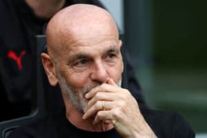 MILAN, ITALY - APRIL 23: Stefano Pioli, Head Coach of AC Milan, looks on prior to the Serie A match between AC Milan and US Lecce at Stadio Giuseppe Meazza on April 23, 2023 in Milan, Italy. (Photo by Marco Luzzani/Getty Images)