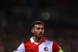 ROTTERDAM, NETHERLANDS - SEPTEMBER 15: Orkun Kokcu of Feyenoord in action during the UEFA Europa League group F match between Feyenoord and SK Sturm Graz at Feyenoord Stadium on September 15, 2022 in Rotterdam, Netherlands. (Photo by Dean Mouhtaropoulos/Getty Images)