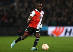 ROTTERDAM, NETHERLANDS - NOVEMBER 03: Lutsharel Geertruida of Feyenoord in action during the UEFA Europa League group F match between Feyenoord and SS Lazio at Feyenoord Stadium on November 03, 2022 in Rotterdam, Netherlands. (Photo by Dean Mouhtaropoulos/Getty Images)