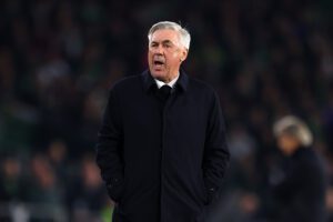 SEVILLE, SPAIN - MARCH 05: Carlo Ancelotti, Manager of Real Madrid, reacts during the LaLiga Santander match between Real Betis and Real Madrid CF at Estadio Benito Villamarin on March 05, 2023 in Seville, Spain. (Photo by Fran Santiago/Getty Images)