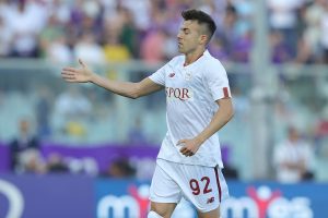 FLORENCE, ITALY - MAY 27: Stephan El Shaarawy of AS Roma celebrates after scoring a goal during the Serie A match between ACF Fiorentina and AS Roma at Stadio Artemio Franchi on May 27, 2023 in Florence, Italy. (Photo by Gabriele Maltinti/Getty Images)