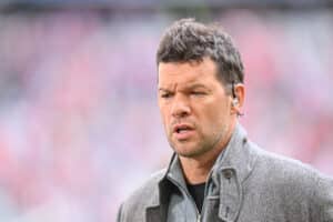 MUNICH, GERMANY - APRIL 30: Michael Ballack looks on prior to the Bundesliga match between FC Bayern München and Hertha BSC at Allianz Arena on April 30, 2023 in Munich, Germany. (Photo by Sebastian Widmann/Getty Images)