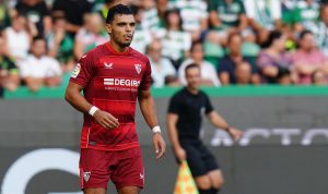 LISBON, PORTUGAL - JULY 24: Karim Rekik of Sevilla FC during the Cinco Violinos Trophy match between Sporting CP and Sevilla FC at Estadio Jose Alvalade on July 24, 2022 in Lisbon, Portugal. (Photo by Gualter Fatia/Getty Images)