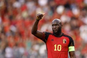 Belgium's forward Romelu Lukaku gestures during the UEFA Euro 2024 group F qualification football match between Belgium and Austria at the King Baudouin Stadium in Brussels, on June 17, 2023. (Photo by KENZO TRIBOUILLARD / AFP) (Photo by KENZO TRIBOUILLARD/AFP via Getty Images)