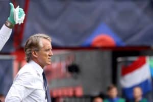 Italy's coach Roberto Mancini reacts during the UEFA Nations League football match for third place between Netherlands and Italy at the De Grolsch Veste Stadium in Enschede, on June 18, 2023. (Photo by SIMON WOHLFAHRT / AFP) (Photo by SIMON WOHLFAHRT/AFP via Getty Images)