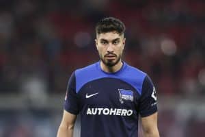 LEIPZIG, GERMANY - OCTOBER 15: Suat Serdar of Hertha Berlin looks on during the Bundesliga match between RB Leipzig and Hertha BSC at Red Bull Arena on October 15, 2022 in Leipzig, Germany. (Photo by Maja Hitij/Getty Images)