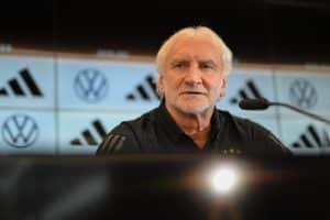 FRANKFURT AM MAIN, GERMANY - JUNE 09: Rudi Voeller, Sports Director of DFB reacts during press conference at DFB-Campus on June 09, 2023 in Frankfurt am Main, Germany. (Photo by Christian Kaspar-Bartke/Getty Images)
