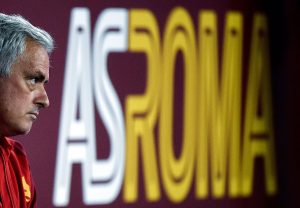 Roma's Portugese coach Jose Mourinho attends the Italian Serie A football match between AS Roma and Frosinone Calcio at the Olympic Stadium in Rome on October 1, 2023. (Photo by Filippo MONTEFORTE / AFP) (Photo by FILIPPO MONTEFORTE/AFP via Getty Images)