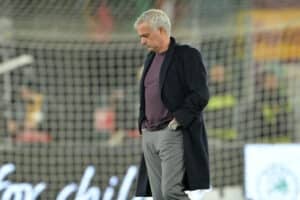Roma's Portuguese coach Jose Mourinho walks on the pitch before the UEFA Europa League football match between AS Roma and FC Sheriff on December 14, 2023 at the Olympic stadium in Rome. (Photo by Andreas SOLARO / AFP) (Photo by ANDREAS SOLARO/AFP via Getty Images)