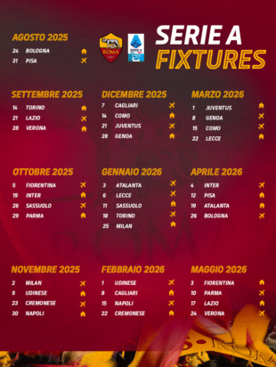 Roma's complete Serie A 25/26 calendar